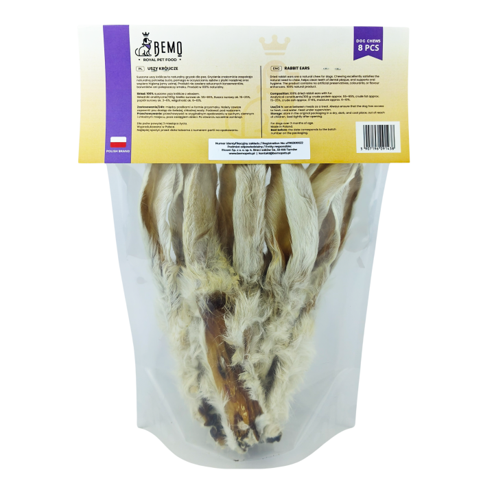 Bemo Rabbit Ears 8 szt. - getrocknete Kaninchenohren mit Fell