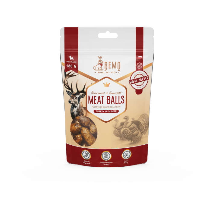 Meat Balls Turkey with deer - halbfeuchte Leckerlis für Hunde mit Hirsch