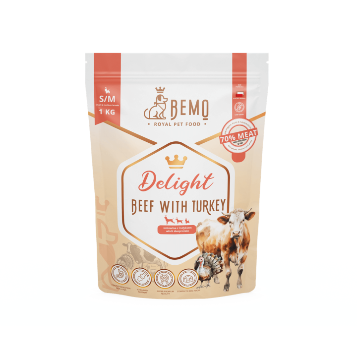 Bemo Delight - Premium-Trockenfutter für Hunde mit Rind und Truthahn