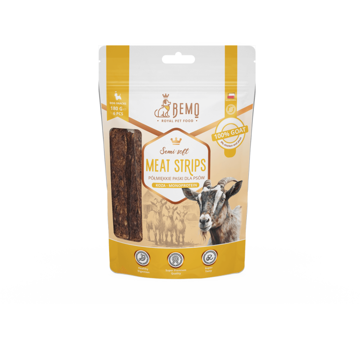 Meat Strips Goat - hypoallergene, halbfeuchte Snacks für Hunde mit Ziegenfleisch