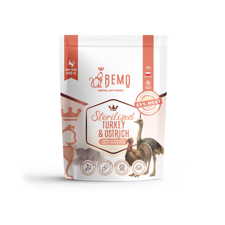 Bemo Cat Sterilised Turkey & Ostrich – Trockenfutter für steriliserte Katzen mit Truthahn und Strauß